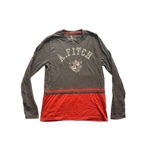 Abercrombie Kids Long Sleeve Graphic Tee Grey Red Colorblock Shirt Size 13/14